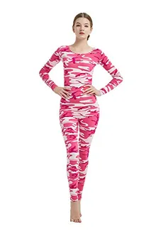 Women's Round-Neck Unitard in Camo Pink