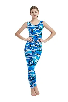 Women's Sleeveless Unitard in Camo Blue