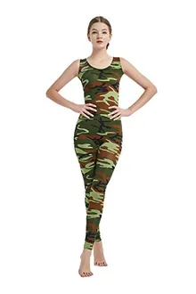 Women's Sleeveless Unitard in Camo Green