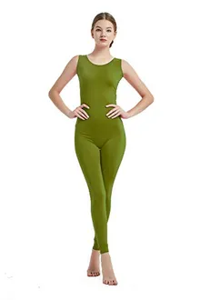 Women's Sleeveless Unitard in Olive Green