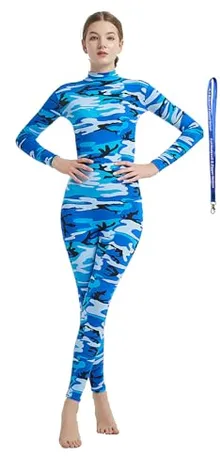 Women's Suit, Bare Hands and Feet in Camo Blue